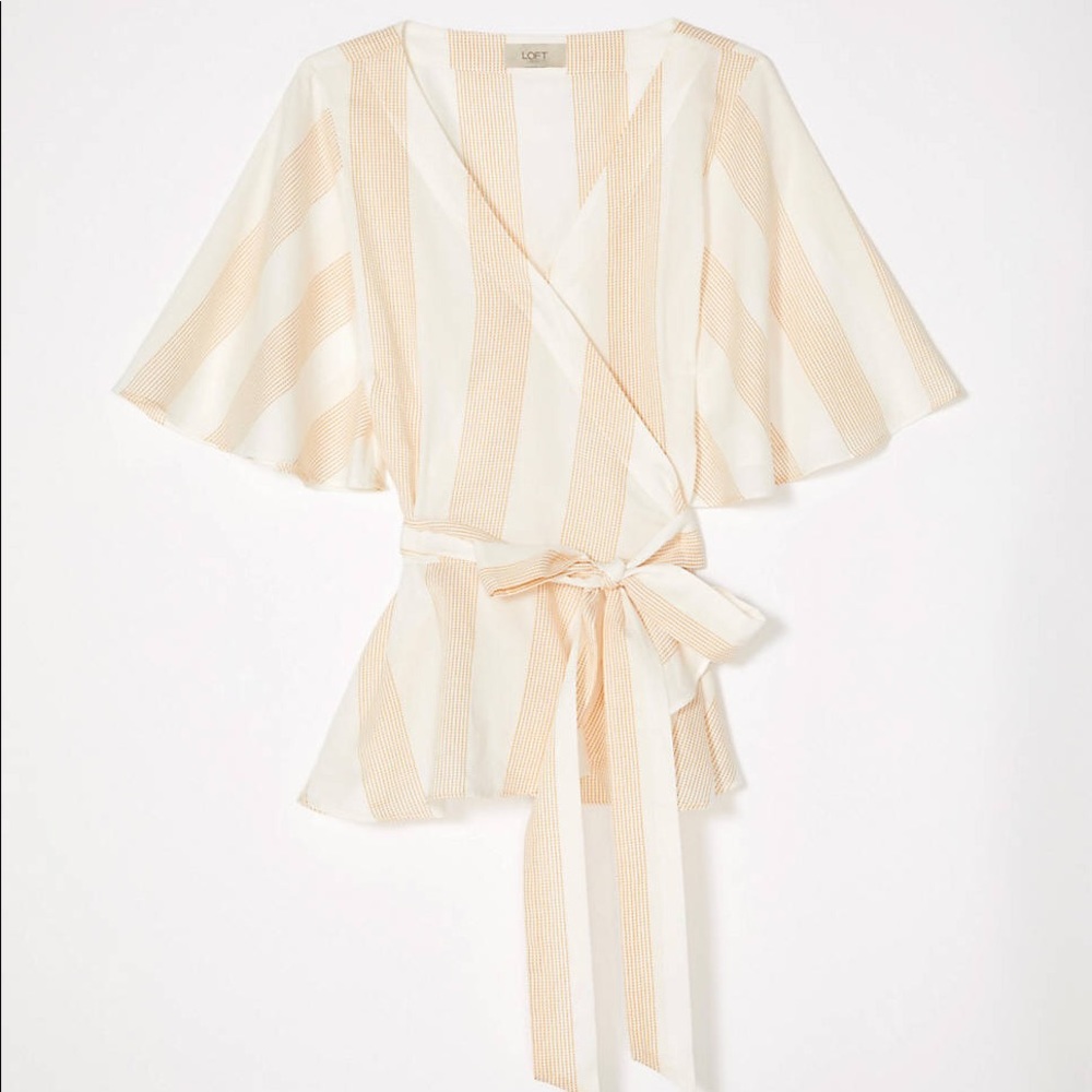 LOFT Yellow White Striped Wrap Top